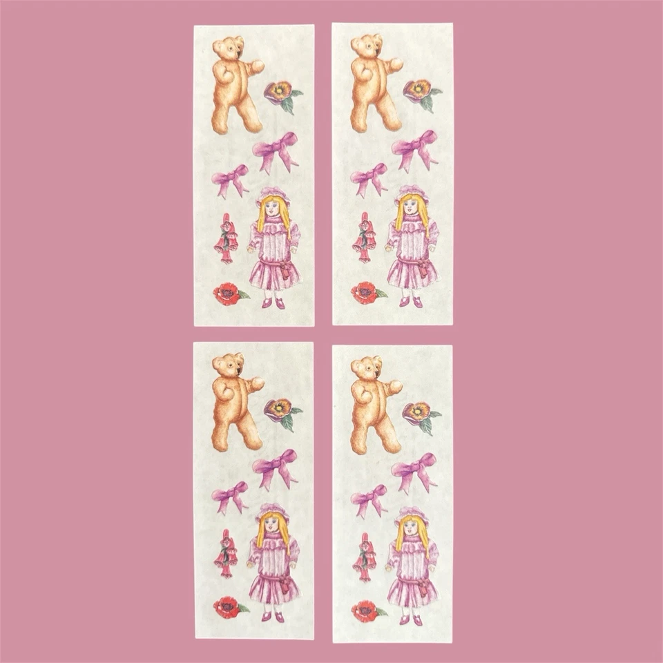 Creative Memories ~ Лот из четырех студийных наклеек ~ 2 «x 5» девочка кукла медведь банты - Изображение 1 из 1
