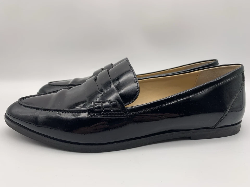 Michael Kors Womens US 7.5 EU 38 Connor Black Patent Leather Penny Loafers Shoes - Image 1 of 4