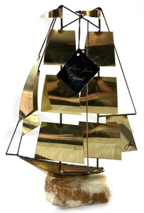 Mario Jason Brass Sailboat Sculpture Onyx Base MCM Signed 12" California - Picture 1 of 8