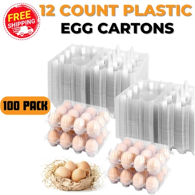BRANDED01 100 Pack 12 Count Plastic Egg Cartons Bulk Cheap Clear Reusable Egg Containers