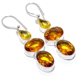 Citrine Gemstone Handmade 925 Sterling Silver Jewelry Earring 2.5" - Picture 1 of 5