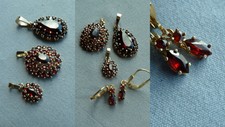 JJLM Set: 3 x Ketten Anhänger Ohrringe Granat 333 Gold Damen Trachten Schmuck 