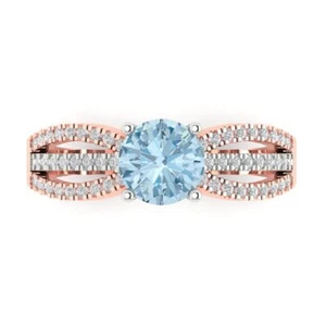 1.27 cttw Round-Cut Aquamarine Solitaire Engagement Ring (14K White/Rose Gold) - Picture 1 of 11