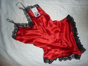 RED shiny SATIN & LACE VINTAGE STYLE TEDDY CAMIKNICKER TEDDIE  Made in France