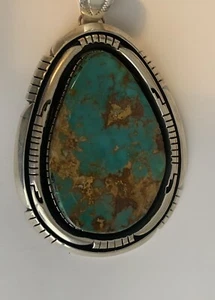 Navajo Herman Vandever Fox Turquoise Sterling Silver Pendant - Picture 1 of 4
