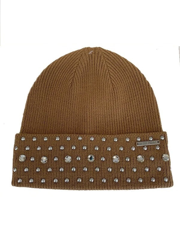 Gorro Michael Kors para mujer con estrás y tachuelas camel oscuro O/S Foto 1 de 1
