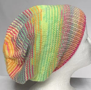 Unisex adult hand-knitted all cotton-multi slouchy-beanies sew-ezy-australia - Picture 1 of 8