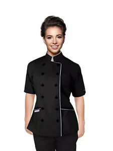 Short Sleeves Tailored Fit Chef Coat Jacket Uniform for Women - Picture 1 of 26
