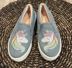 Children’s Place Girls Sz 13 Blue Glitter Slip On Fashion Sneakers Shoes Unicorn - Bild 1 von 13