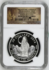 2014 Canada $20 .9999 1 Oz Silver Coin - Woolly Mammoth Prehistoric Animals PF69 - Picture 1 of 2
