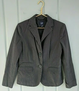 Gap Womens 6 Small Blazer Jacket Gray Microstripe Career Work Canvas Pockets - Picture 1 of 9