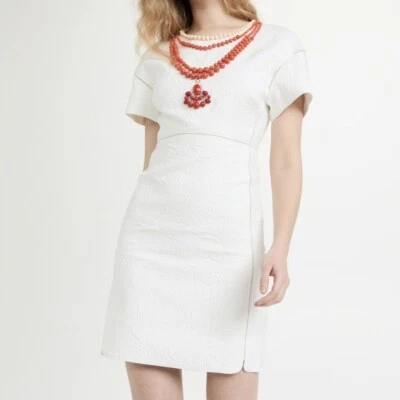 Vestido Acolchado Giambattista Valli Blanco Manga Corta Cuentas Diseñador 46 EE. UU. 12 NUEVO CON ETIQUETAS Foto 1 de 4