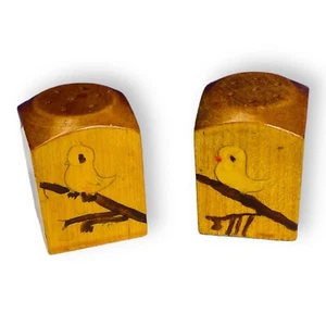 Stackable Chicks on Branch Salt and Pepper Shakers Wood Cork Stopper - Picture 1 of 8