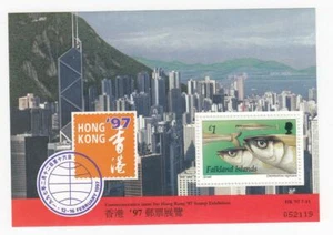 HOJA DE RECUERDO DE EXPOSICIÓN DE ESTAMPILLAS DE LAS ISLAS MALVINAS DE HONG KONG/COMO NUEVA PO FRESCA - Imagen 1 de 1