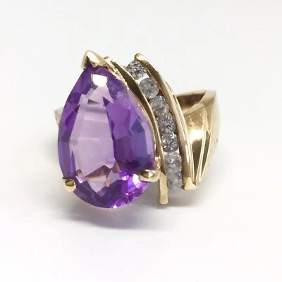 10K SOLID GOLD 5.44ct PURPLE SPINEL PEAR CUT AND WHITE TOPAZ RING - Image 1 of 4