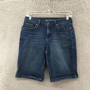 Calvin Klein City Shorts Bermuda Womens 6 Blue Denim Cotton Blend Mid Rise Zip - Picture 1 of 12