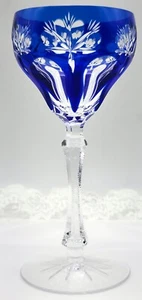Beautiful Bohemian Cut to Clear Cobalt Blue Wine Glass stem / Goblet - Picture 1 of 9