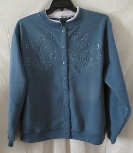 NWT Bonnie Evans Womens Blue Color Button Up Embroidered Cardigan Sweater Sz 3X - Picture 1 of 4