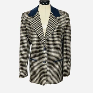 JL COLEBROOK Mohair Wolle Hahnentritt Blazer Damen Small Navy Hellbraun Karriere Business - Bild 1 von 21