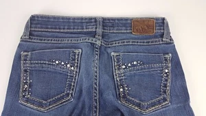 BKE Buckle Stella Skinny Medium Wash Bedazzled Blue Denim Jeans Womens 28W x 29L - Foto 1 di 7