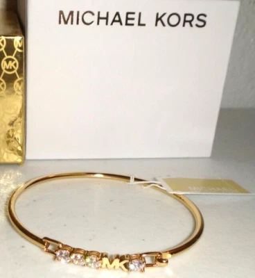 Michael Kors MK Logo Yellow Gold S/ Steel Bracelet 4 Crystals MKJ7316710 +MK BOX - Image 1 of 4