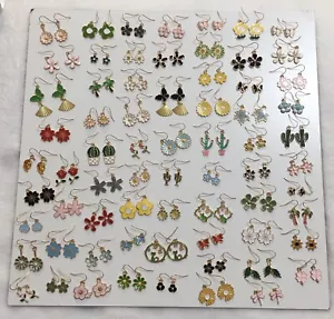 69 Pairs Wholesale Colorful Rose Gold Charm Earrings Flowers Butterflies - Picture 1 of 24