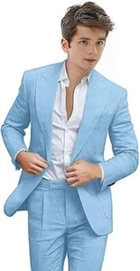 2 Piece Boys Linen Suit Formal Slim Fit Summer Beach Wedding Party Prom Suits - Picture 1 of 27