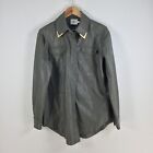 Aje Womens Faux Leather Jacket Size 12 Green Long Sleeve Collar Buttoned 056709
