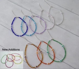 Adjustable Seed Bead Anklet Bracelet Stripe Bead Festive Boho Summer Hippy Love - Picture 1 of 30