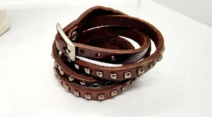 Brown Leather Studded Wrap Bracelet - Picture 1 of 3