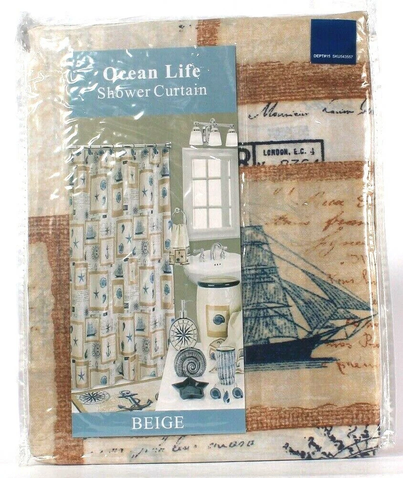 1 Unidad Popular Baño Ocean Life Beige 70" X 72" Cortina de Ducha 100% Poliéster Foto 1 de 1