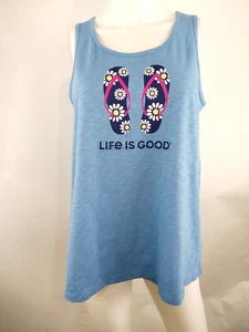 Life is Good Women Textured Slub Tank Daisy Flip Flops Blue Medium 68518 - Picture 1 of 9