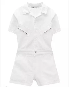 NWT Zara Women’s Cotton Short Jumpsuit White Size L - Picture 1 of 5