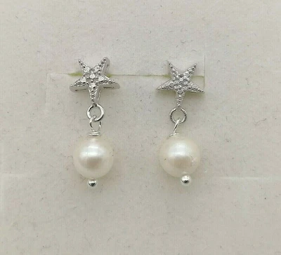 Orecchin donna argento 925 perle vere pendenti a lobo piccoli fatti in Italia - Immagine 1 di 4