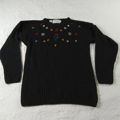 Annie Rose Clothing Silk Blend Sweater Womens L Black Glass Beads Vtg 90s EUC - Image 1 of 4