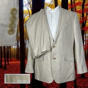 Michael Kors 2 Piece Suit Mens 42R 40x28 Cream Linen Double Vented Two Buttons - Picture 1 of 14