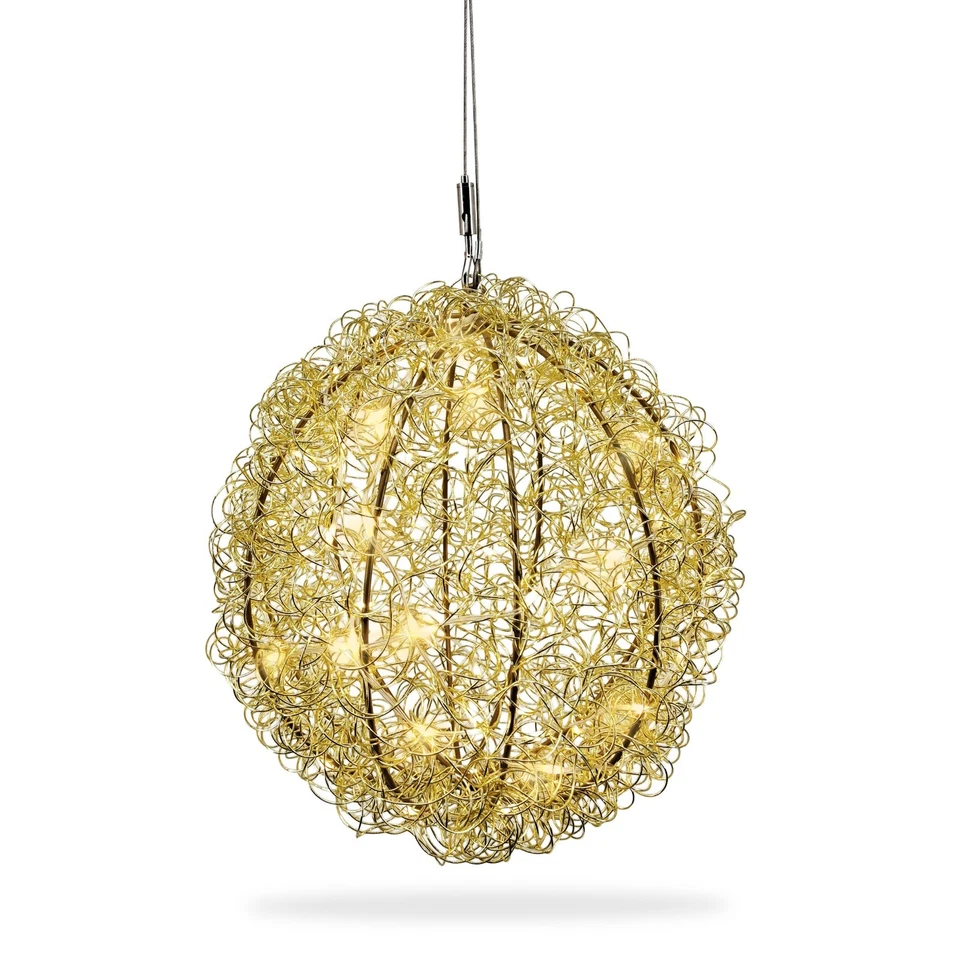 Dekorative 3D-Drahtkugel Gold mit 80 LED-Lichtern in Warmweiß Timerfunktion IP44 - Bild 1 von 1