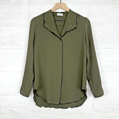 Aritzia Babaton Rena Top Popover Blouse XS Olive Green Long Sleeve Preppy Office - Image 1 of 4