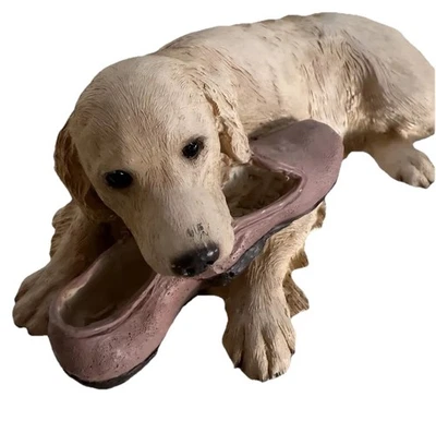Golden Retrievers Ornament Statue Trinket Resin Signed Detailed With Slipper - image 1 of 4