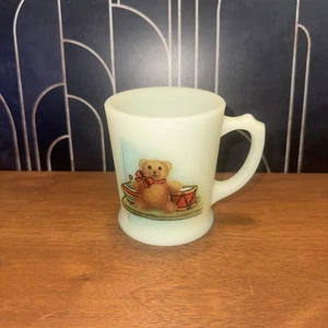 Fenton Art Glass Custard Satin Vaseline Teddy Bear Mug Cup V7540TY - Picture 1 of 4