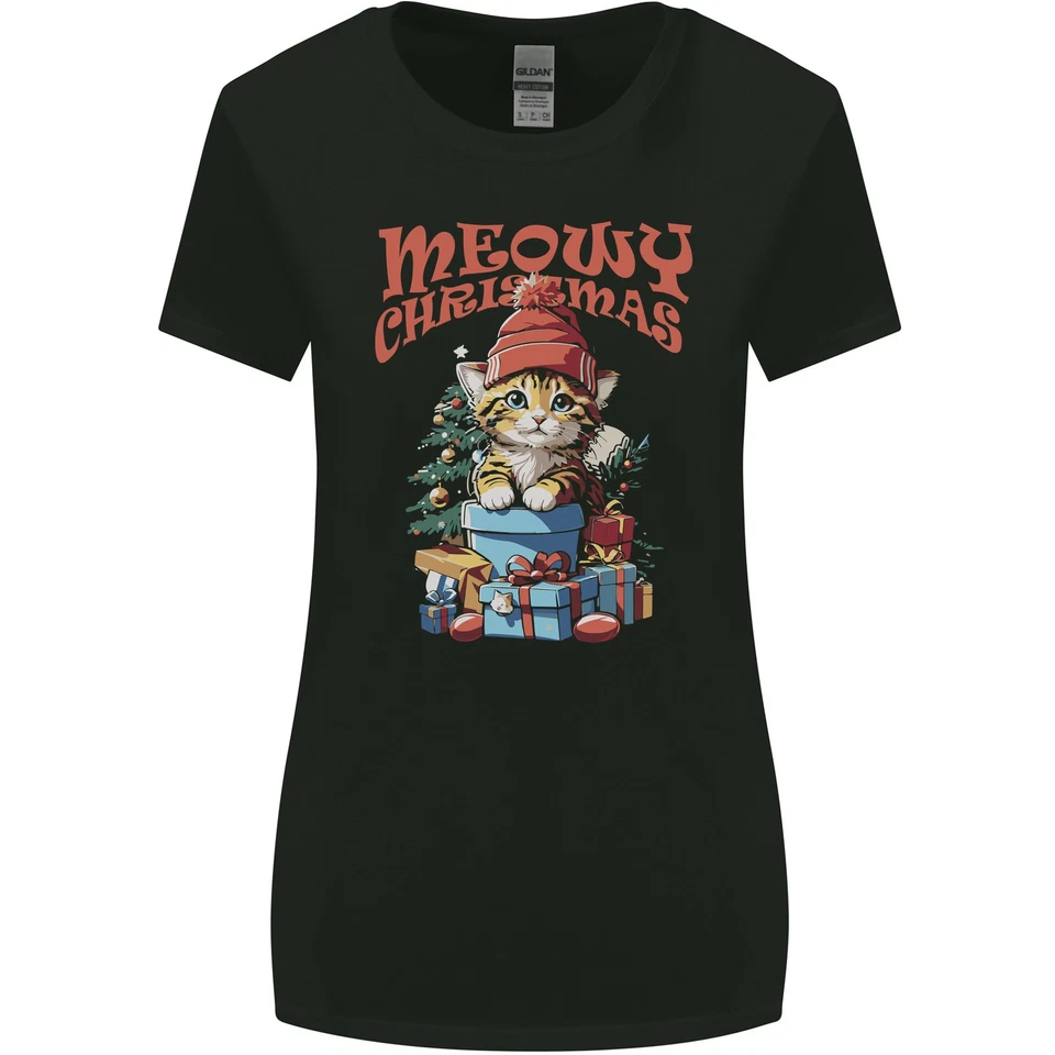 T-Shirt Large Coupe Femme Meowy Xmas Drôle De Chat De Noël - Photo 1/2