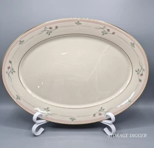 VTG Lenox Rose Manor Meat Serving Platter Ceramic Oval Pink Band & Roses 16x12" - Picture 1 of 11