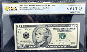 🔥 2003 $10 Star Note ⭐ PCGS 69!!! PPQ Fr. 2037-H  St. Louis Superb Gem Unc - Picture 1 of 2