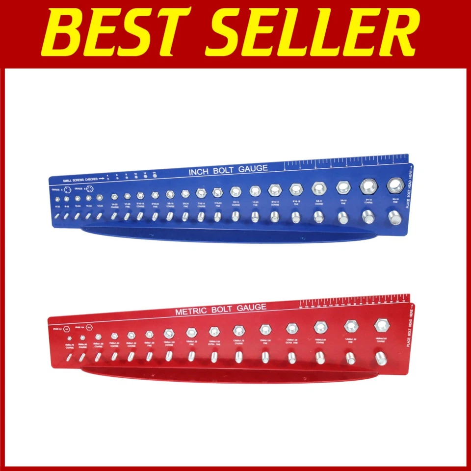 Medidor de pernos de alta resistencia para tamaños exactos de rosca - Herramienta portátil en rojo y azul Foto 1 de 4