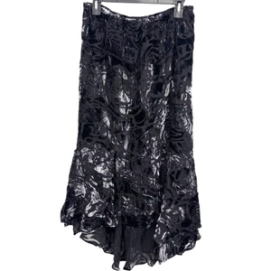 Chicos Burnout Velvet Midi Pull On Whimsigoth Black Fairy Skirt Floral sz 2 / L - Picture 1 of 16