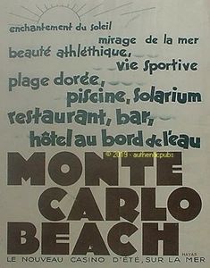 PUBLICITE MONTE CARLO BEACH HOTEL MIRAGE DE LA MER CASINO DE 1931 FRENCH AD PUB - Imagen 1 de 1