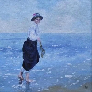 Ryans Daughter : Nostalgic Original Oil Painting Wendy Warwick 8" X 8" - Picture 1 of 1