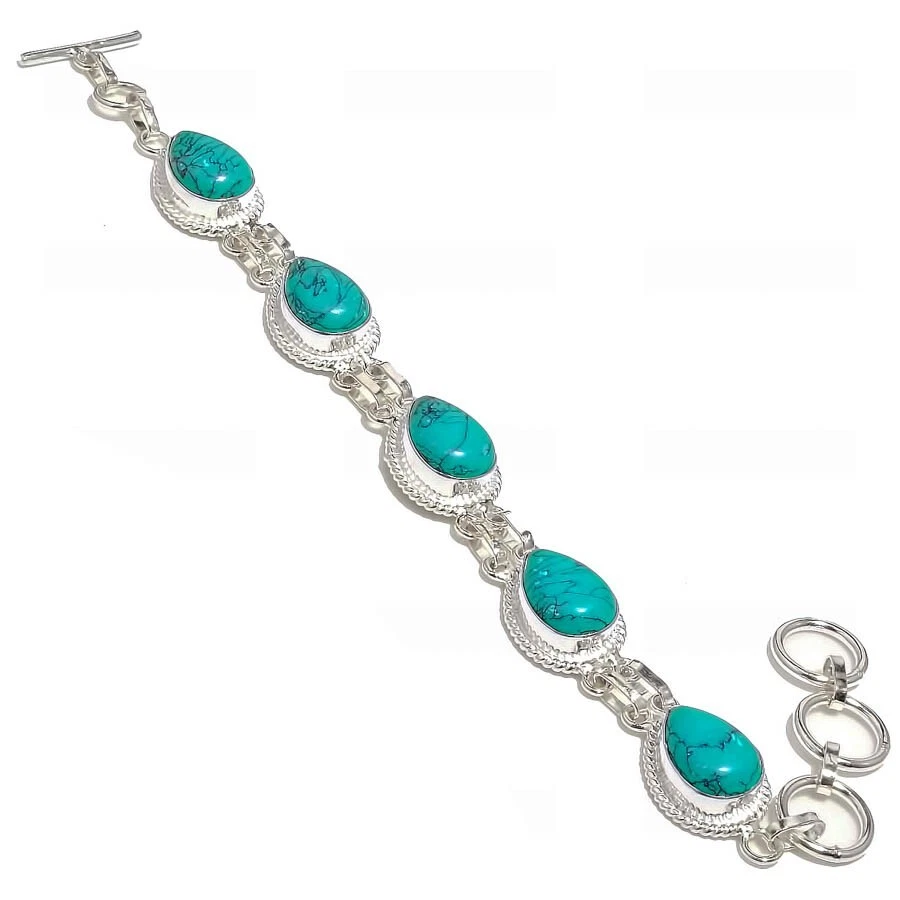 Turquoise Gemstone Handmade 925 Sterling Silver Jewelry Bracelet Size 7-8" - Image 1 of 1