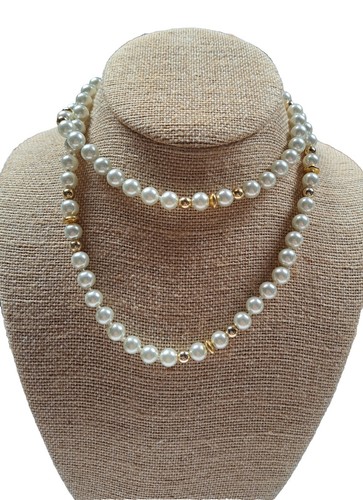 VETEMENTS Perle finte da donna 30" con perline color oro annodate tra perle