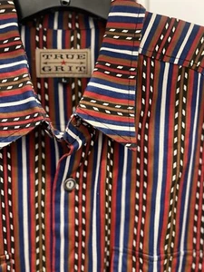 Vintage True Grit Shirt Mens L Button Long Sleeve Stripped Made USA Western - Picture 1 of 7